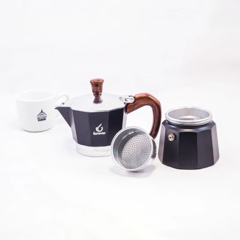 Espresso pot Forever Prestige Radica Moka for 3 cups, suitable for gas heating.