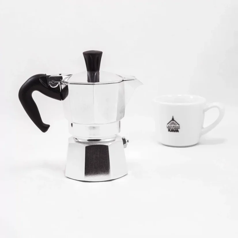 Bialetti Moka Express pot for one cup, suitable for use on ceramic hobs.