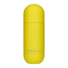 Termo botella Asobu Orb Bottle de color amarillo con capacidad de 420 ml, fabricada en acero inoxidable, ideal para mantener la temperatura de las bebidas durante los viajes.
