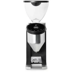 Vedere frontală a râșniței de cafea Rocket Espresso FAUSTINO 3.1, de culoare neagră.