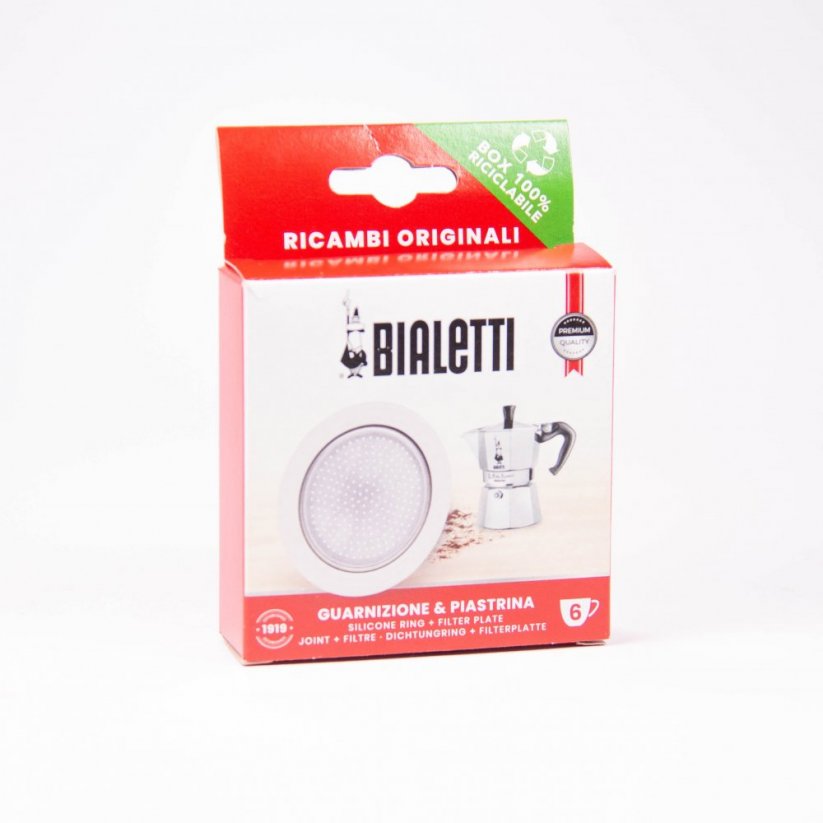 Pack of Bialetti 6 induction moka teapot seals - 1 seal + 1 strainer.