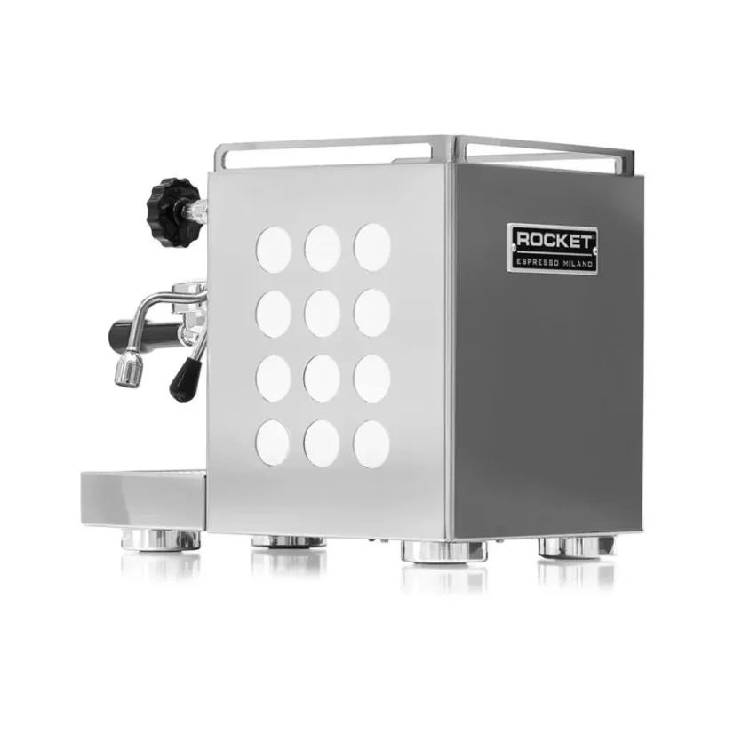Compact white domestic lever espresso machine Rocket Espresso Appartamento with a single lever for espresso preparation.