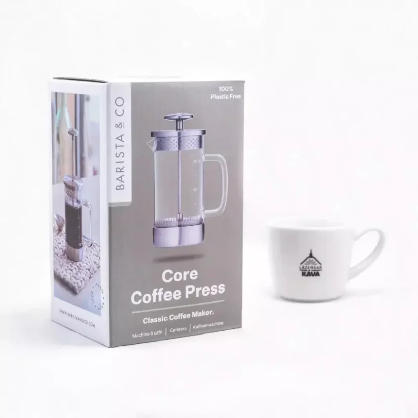 Prensa francesa Barista & Co Core Coffee Press Steel de 350 ml en color plata, ideal para preparar hasta 3 tazas de café.