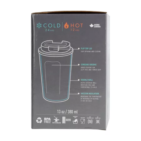 Weißer Thermobecher Asobu Cafe Compact mit einem Fassungsvermögen von 380 ml, wiederverwendbar, ideal für unterwegs.