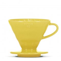 Hario V60-02 coffee dripper in yellow.