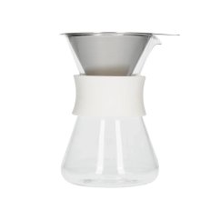 Cafetière en verre blanche, idéale pour préparer du café filtre frais.