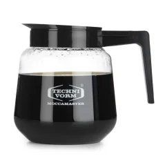 Glaskanna Moccamaster från Technivorm med en volym på 1,8 liter i elegant svart färg, avsedd för kaffebryggare.