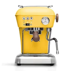 Žltý pákový kávovar Ascaso Dream PID s nastavením teploty.