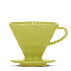 Green dripper for making filtered coffee Hario V60.