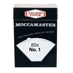 Paper filters for Moccamaster, 100 pieces in an original black box on a white background
