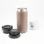 View of the disassembled Kino TravelTumbler Khaki 350ml thermos along with a cup of coffee.