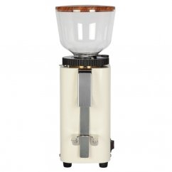 Moulin de couleur blanche ECM C-Manuale 54 pour la préparation d'espresso avec couvercle en forme d'olive.