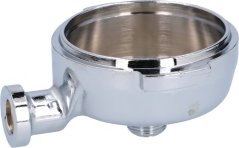Verchromte Portafilter-Kuerf VFA EXPRESS mat engem seitlechen Ausgangsstutz, ouni Grëff.