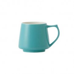 Porcelain coffee and tea mug by Origami in turquoise colour.