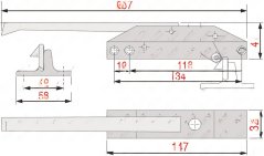 Technesch Zeechnung vun der selwechter Verrigelung mat Kote vun den Dimensiounen vun uewen a vu der Säit. Technesch Zeechnung vun der selwechter Verrigelung mat Kote vun den Dimensiounen vun uewen a vu der Säit.