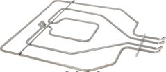 Elemento calefactor plano de forma ovalada doblado en zigzag, con soporte metálico y cuatro conexiones.