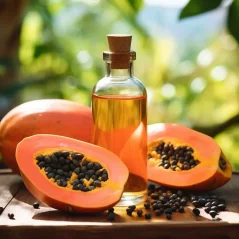 Flasche mit 10 ml ätherischem Öl Papaya mit neutralem Duft.