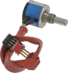Multi-Tour-Potentiometer mat engem blo Metallkierper, enger Well an engem roude Kabel mat Steckverbinder Multi-Tour-Potentiometer mat engem blo Metallkierper, enger Well an engem roude Kabel mat Steckverbinder