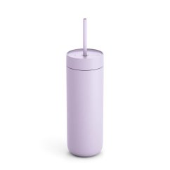 Vaso térmico con pajita para bebidas frías en color púrpura.