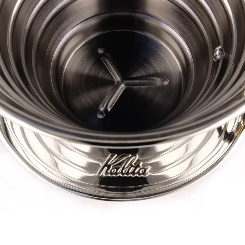 Stainless steel body of the Kalita 185 dripper.