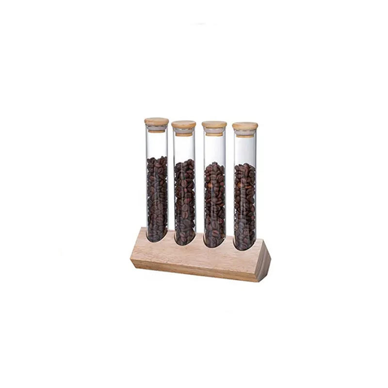 Set d'éprouvettes à café Ecocoffee 4 pièces - support en bois, couvercles en liège