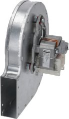 Radialventilator vum Motor mat Metall-Spiralgehäus an engem Elektromotor mat Spull hannen. Radialventilator vum Motor mat Metall-Spiralgehäus an engem Elektromotor mat Spull hannen.