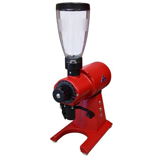 Red coffee grinder Mahlkonig EK43S for baristas.