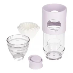 Cafetera Cafflano Go-Brew en color lila con capacidad de 500 ml, ideal para preparar café fresco mientras viajas.