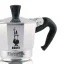 Silberne Moka-Kanne mit Heizquelle für 2 Tassen Kaffee.