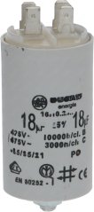 Kondensator Ducati Energia 18 µF, wäisse zylindresche Kondensator mat zwee Konnektorstëft an dem Opdrock 18 µF Kondensator Ducati Energia 18 µF, wäisse zylindresche Kondensator mat zwee Konnektorstëft an dem Opdrock 18 µF