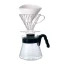 Plastic white filter dripper with glass carafe and black handle