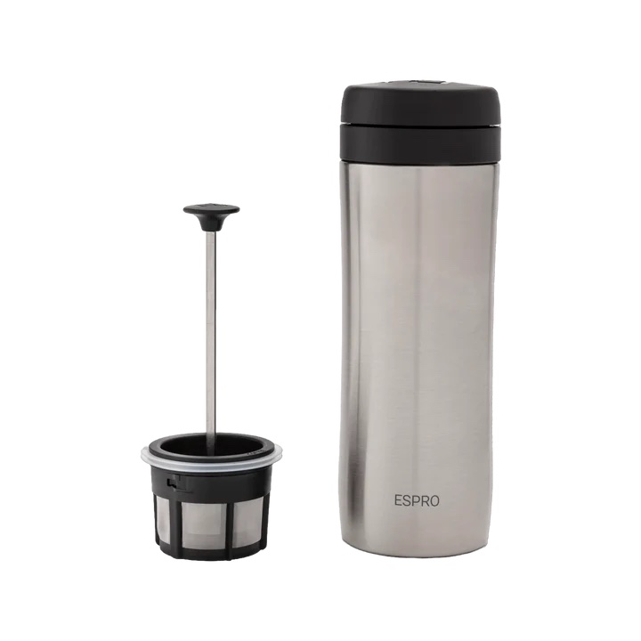 Travel French Press and thermos in one. In stainless steel with a capacity of 300 ml.