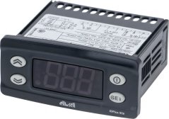 Schwaarze digitale Reegler Eliwell mat engem Display a véier Knäppercher.