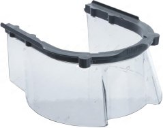 Plastik-Sécherheetsdeckel RN10, ofgerondte Form, duerchsiichteg mat engem grave Rand ronderëm.