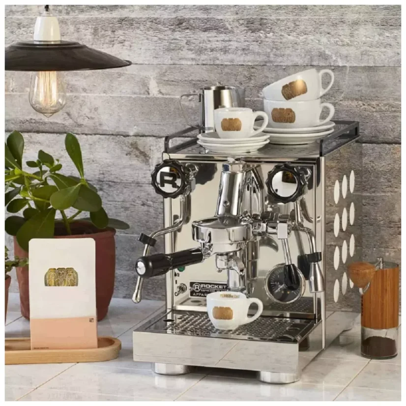 Compact white home lever espresso machine Appartamento with a single portafilter for making espresso.