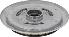 Metallenen ënneschten Deel vum Brennerdeckel-Set ILVE mat Bohrunge fir d'Flam an enger zentraler Aussparung fir den Deckel, Usiicht vun ënnen
