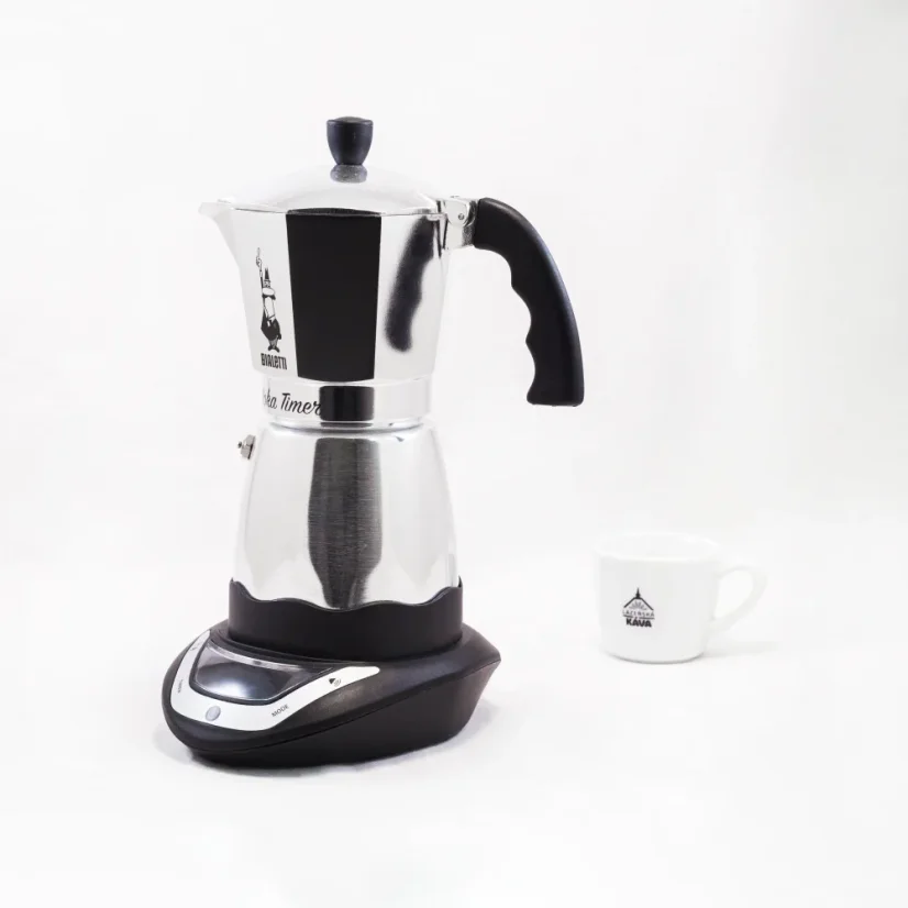 Electric Bialetti Moka Timer coffee maker for 6 cups with a capacity of 300 ml, ideal for making traditional Italian coffee.