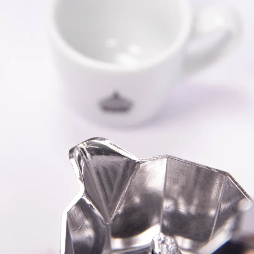 Detail of the spout of the Forever Prestige Radica moka pot.