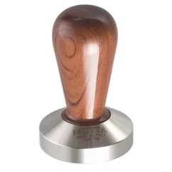 Tamper Bubinga 58 mm w brązowym kolorze ze stali nierdzewnej, idealny do parzenia espresso.