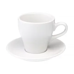 Biely porcelánový šálka a podšálka Loveramics Tulip s objemom 280 ml, ideálny pre cafe latte.