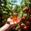 Flacon en verre avec de l'huile essentielle de tomate 100% naturelle, idéale pour une utilisation au printemps.