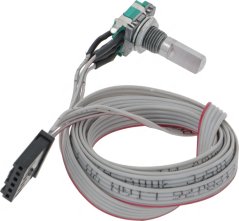 Dréiencoder mat enger Metallwell, e puer Drähter an engem laangen, flaache Kabel, deen mat engem Stecker ophält. Dréiencoder mat enger Metallwell, e puer Drähter an engem laangen, flaache Kabel, deen mat engem Stecker ophält.