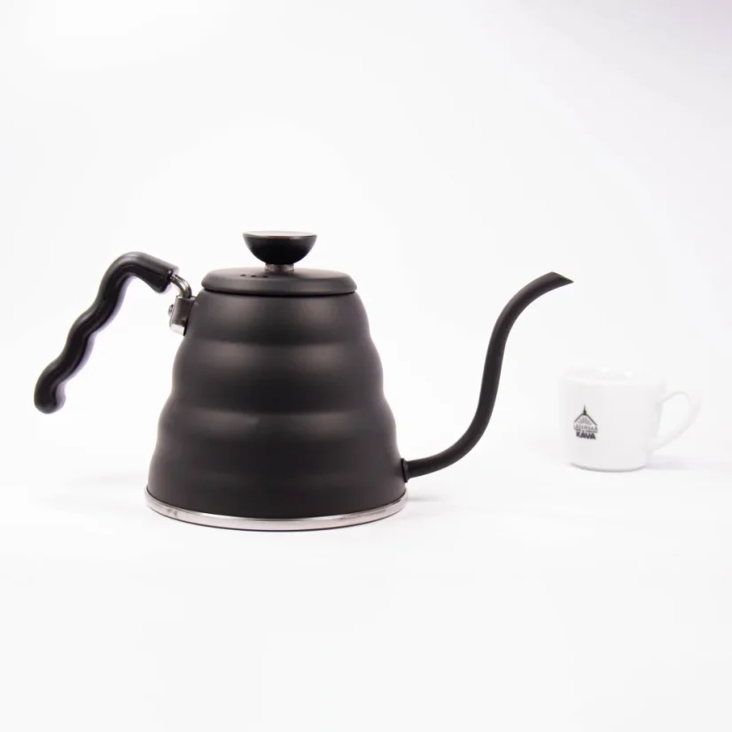 Elegant black gooseneck kettle Hario Buono with a capacity of 1.2 liters, perfect for precise pouring.