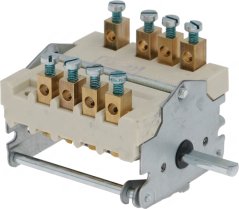Mechanismus vum Dréischalter mat keramesche Kierper, messege Kontakter a Schrauwen, mat enger Well op der Säit