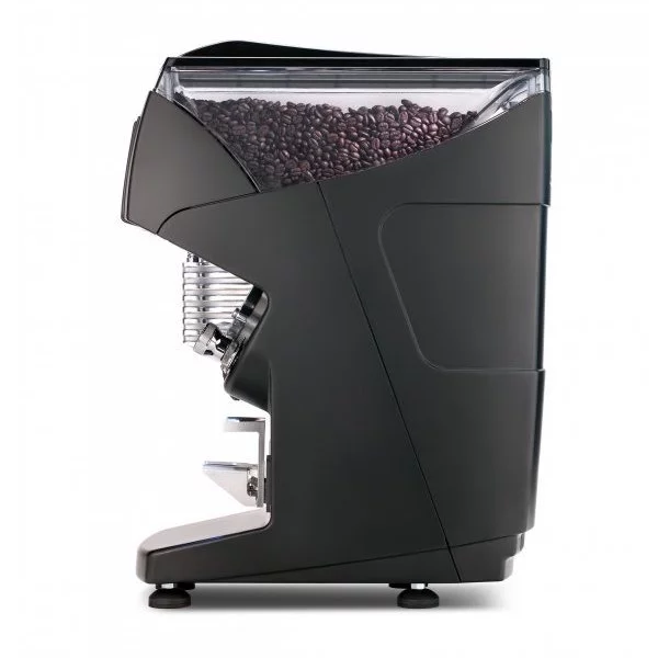 The espresso grinder Nuova Simonelli GX85W in black features a quiet operation, perfect for undisturbed coffee preparation.