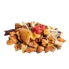 Tisane de fruits organique Fruity Dragon sur fond blanc, vue de côté