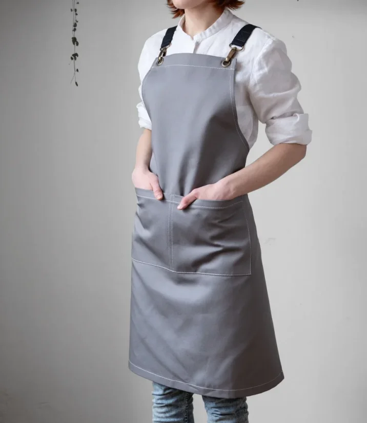 Gray barista apron with pockets