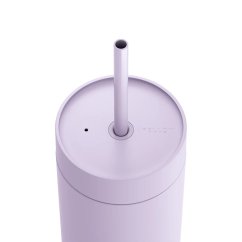 Vaso térmico con pajilla para bebidas frías en color púrpura.