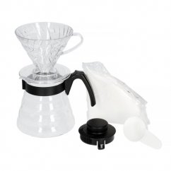 Hario set V60-02 transparent plastic dripper with filters and teapot