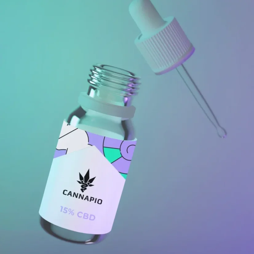 Bottle of Stronger 15% CBD oil by Cannapio, 10 ml volume, contains full-spectrum natural oil for overall health support.